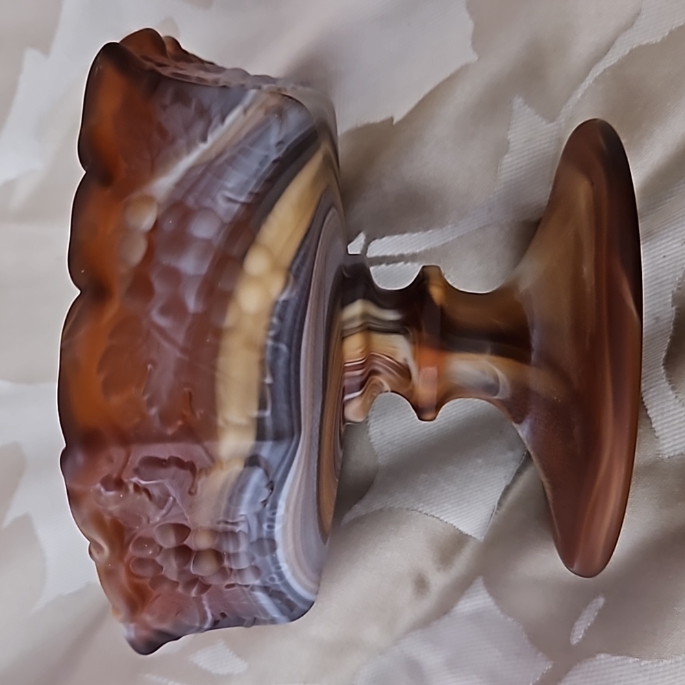 VTG IMPERIAL GLASS, MARKED, CARAMEL SLAG GLASS, GRAPE RUFFLED EDGE Candy‎ Dish